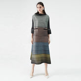 Elegant Vintage Pleated Loose Fit One Size Fits Most Midi Dress - FashionByTeresa